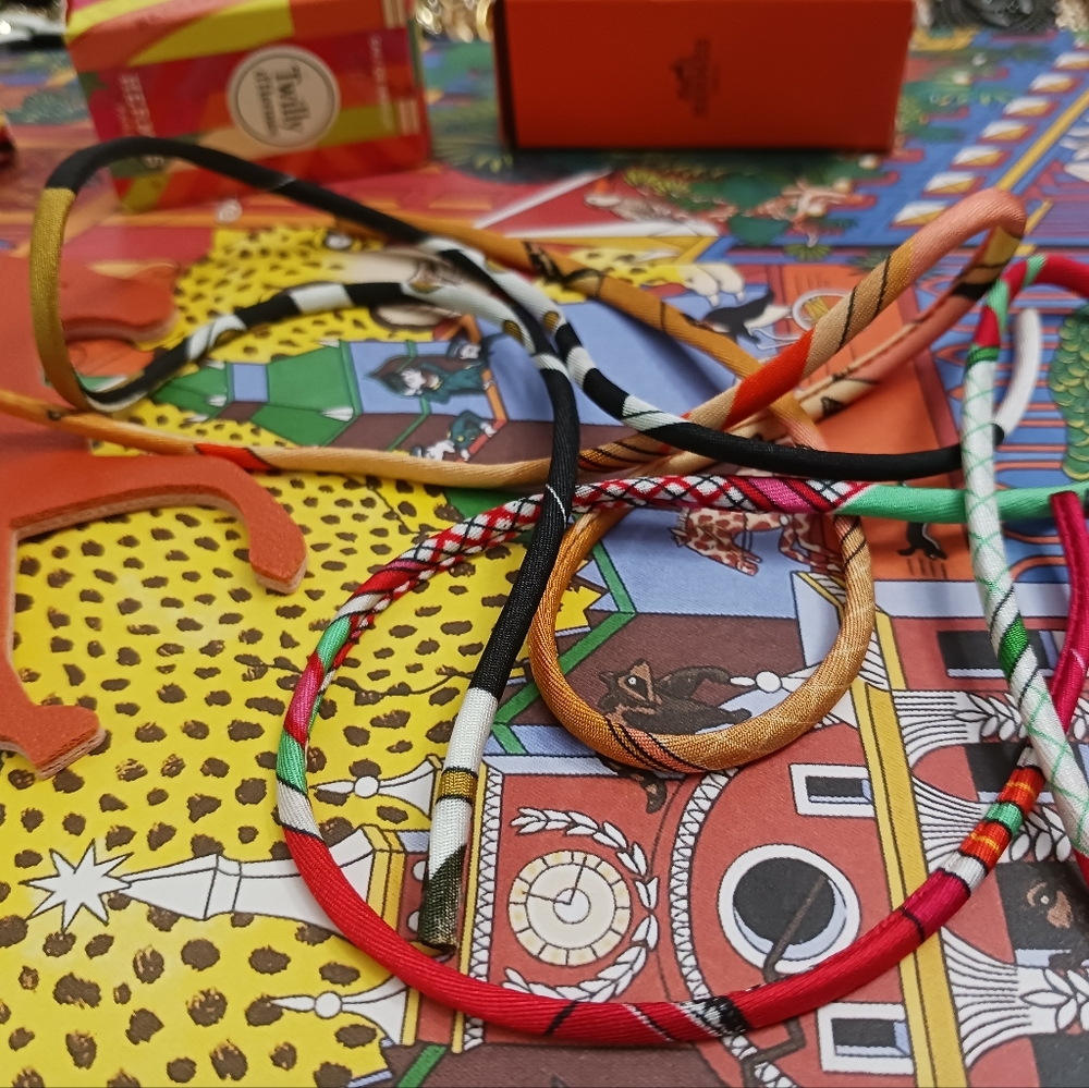 Hermes Orange Silk Spaghetti Strings Set Of 3 Made In FRANCE